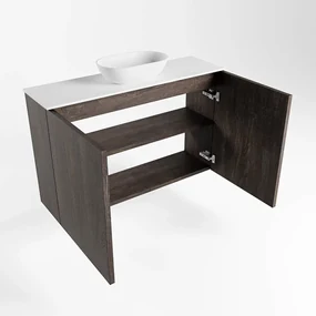 Mondiaz Fowy toiletmeubel 80cm dark brown met witte waskom midden zonder kraangat