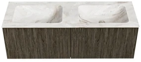 Mondiaz Kurve-dlux 130cm badmeubel shadow met 2 lades en wastafel leaf dubbel zonder kraangat frappe