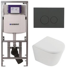 QeramiQ Dely Toiletset - 36.3x51.7cm - diepspoel - rimless - Geberit UP320 inbouwreservoir - softclose toilet zitting 35 mm - bedieningsplaat mat antraciet - ronde knoppen - mat wit SW1026254/SW1000767/0701131/SW1102376