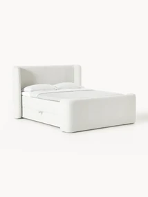Bouclé boxspring bed Perla met opbergruimte