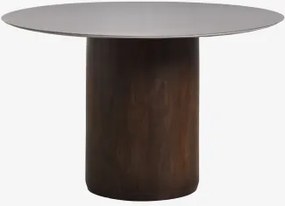 Ronde Eettafel Ø120 Cm Luceida Geborsteld Roestvrij Staal & Donker Handvat Hout - Sklum