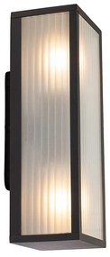 Buiten wandlamp zwart met ribbel glas 2-lichts IP44 - Charlois