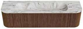 Mondiaz Kurve-dlux 170cm badmeubel ronding links/rechts walnut met 1 lade en 2 deuren en wastafel big large midden 1 kraangat glace