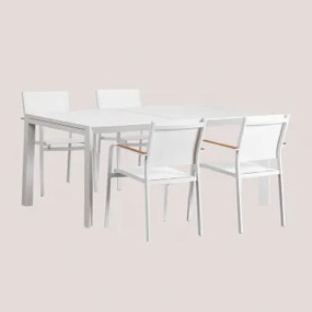 Rechthoekige Uitschuifbare Eettafel 180-240x100 Cm Starmi En 4 Stapelbare Aluminium Tuinstoelen Archer Gardenia Wit - Sklum