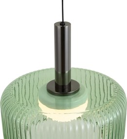 Design hanglamp gunmetal met groen glas incl. LED 3-staps dimbaar 5-lichts easylift - Fiera