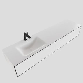 Zaro Lagom volledig naadloos solid surface onderkast 180cm mat zwart met 2 lades Push tot open. Compleet met solid surface wastafel met 1 kraangat(en)