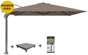 Challenger T1 telescope premium zweefparasol 350x350 cm havanna met 120KG voet en hoes