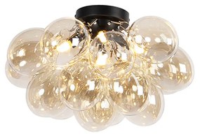 Smart plafondlamp met dimmer zwart met amber glas incl. 4 Wifi G9 - Uvas Art Deco, Design G9 bol / globe / rond Binnenverlichting Lamp