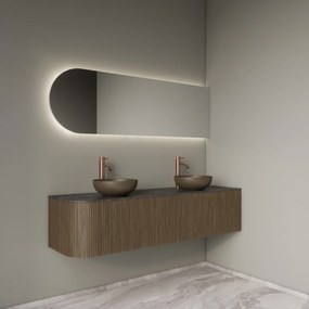 Gliss Design Alluro badmeubel ribbelfront met ronding links 160cm ash grey en zwart leisteen toppaneel