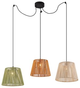 Buiten hanglamp zwart met multicolor kappen van touw 3-lichts IP44 - CavaJapandi Minimalistisch E27 IP44 Bohemian Buitenverlichting rond