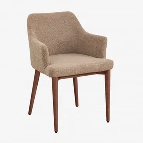 Eetkamerstoel Met Armleuningen In Banfil Shearling Donker Hout & Chenille Bruin - Tarwe - Sklum