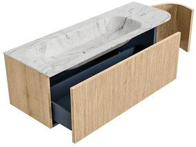 Mondiaz Kurve-dlux 135cm badmeubel ronding rechts oak met 1 lade en deur en wastafel big medium links zonder kraangat glace