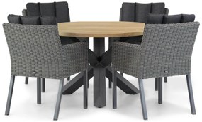 Tuinset Ronde Tuintafel 4 personen 120 cm Wicker Grijs Garden Collections Oxbow/Rockville
