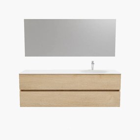 Zaro Sevilla Solid Surface badmeubel 150cm licht eiken 1 kraangat spoelbak rechts met 2 lades