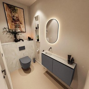 MONDIAZ TURE-DLUX 100cm toiletmeubel Dark Grey. EDEN wastafel Ostra positie links. Zonder kraangat. TUREDX100DGRL0OST