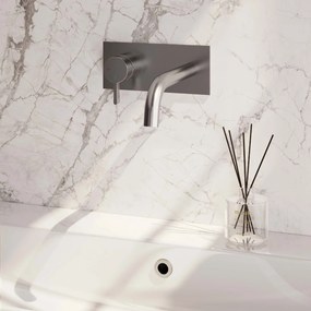 Brauer Brushed Edition ColdStart wastafelkraan inbouw gebogen uitloop met achterplaat model E2 RVS geborsteld PVD