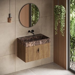 Muebles Zahora badmeubel ribbelfront 80cm eiken met Dark Emperador wastafel zonder kraangat