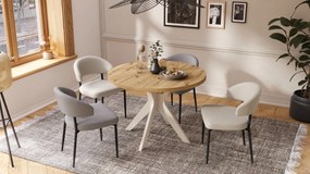 RENZO Artisan Eiken/beige poot (Champagne) - RONDE TAFEL Ø110 UITKLAPBAAR TOT 180 cm |VOOR DE KEUKEN EETKAMER WOONKAMER RETRO