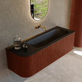Mondiaz Kurve 135cm badmeubel ronding links ruby met 1 lade en deur en wastafel big medium rechts zonder kraangat urban