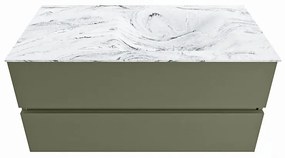 Mondiaz Vica DLux badmeubel 100cm army 2 lades met wastafel glace rechts 1 kraangat