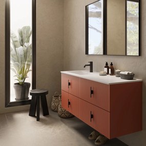 Muebles Avila badmeubel ribbelfront 120cm terracotta met wastafel links met kraangat