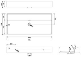 Brauer Gravity enkele wastafel mineraalmarmer 100cm zonder kraangat wit glans