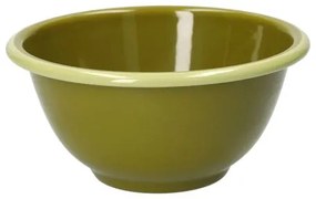 Schaal, emaille, olijfgroen met lichtgroen randje,Ø14 CM