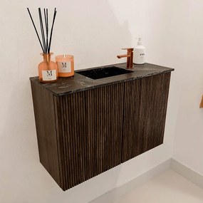 Mondiaz Joya DLux 60cm toiletmeubel walnut met wastafel faye midden 1 kraangat lava