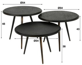 Zwarte Salontafelset Metallic - 54 X 54cm.