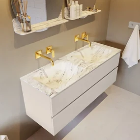 Mondiaz Vica DLux badmeubel 130cm linen 2 lades met wastafel glace dubbel zonder kraangat