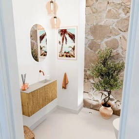 Mondiaz Joya DLux 80cm toiletmeubel oak met wastafel faye rechts zonder kraangat opalo