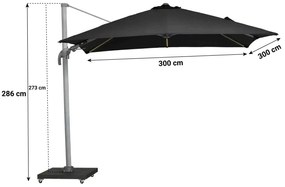 Zweefparasol  3x3m LED  (incl. voet en hoes) Grijs-antraciet Garden Collections Alegria