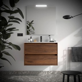 Muebles Project badmeubel 90cm met 2 lades en wastafel walnoot