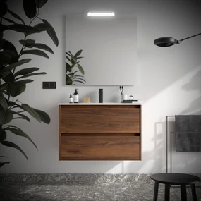 Muebles Project badmeubel 90cm met 2 lades en wastafel walnoot