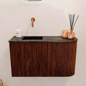 Mondiaz Joya DLux 70cm toiletmeubel ronding rechts ruby met wastafel faye links zonder kraangat lava
