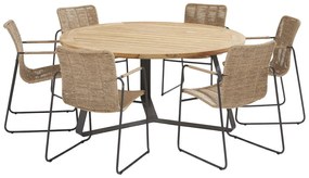 Taste by 4 Seasons Palma eetset naturel met Basso tafel teak blad Ø160 cm * SALE *  Tuinset    beige weerbestendig