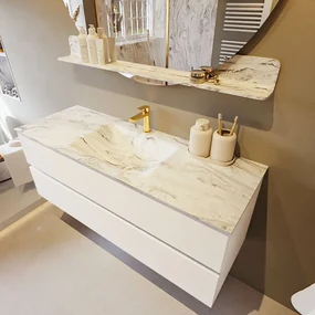 Mondiaz Vica DLux badmeubel 130cm talc 2 lades met wastafel glace midden 1 kraangat