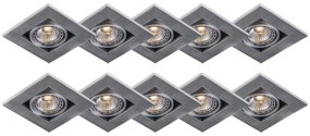 Set van 10 Moderne inbouwspots aluminium 3 mm dik - Qure Modern GU10 vierkant Binnenverlichting Lamp