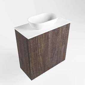 Mondiaz Fowy toiletmeubel 50cm dark brown met witte waskom links en kraangat