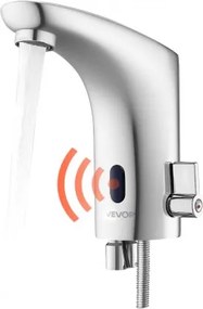 VEVOR Touchless wastafelkraan (verchroomd zilver) Automatische wastafelkraan voor in de badkamer, handsfree verstelbare eengreepsmengkraan, op batterijen werkende sensorkraan, verchroomd zilver