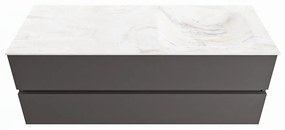Mondiaz Vica DLux badmeubel 130cm dark grey 2 lades met wastafel ostra rechts 1 kraangat
