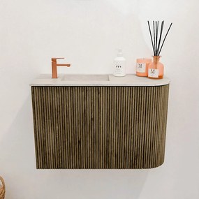 Mondiaz Joya DLux 60cm toiletmeubel ronding rechts dusk met wastafel faye links 1 kraangat ostra