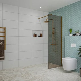 Fortifura Galeria inloopdouche - 70x200cm - rookglas - wandarm - Geborsteld koper PVD (Koper) SW797941/SW876702