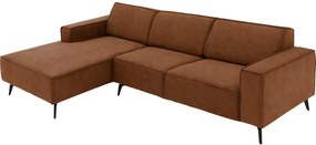 Goossens Hoekbank Hercules bruin, microvezel, 3-zits, modern design met chaise longue links