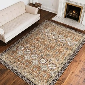 VEVOR Vloerkleed 2439x3048 mm Kortpolig Wasbaar Woonkamertapijt Antislip Vloerkleed Vintage Stijl Binnenmat voor Slaapkamer, Woonkamer, Kinderkamer, Kantoor, Bruingroen
