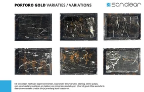 Fontana Portoro Gold marmer badmeubel 120cm mat zwart met ribbelfront en toppaneel met ronde waskommen