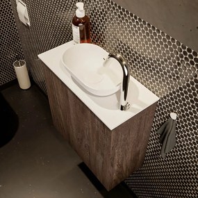 Mondiaz Fowy toiletmeubel 50cm dark brown met witte waskom rechts en kraangat