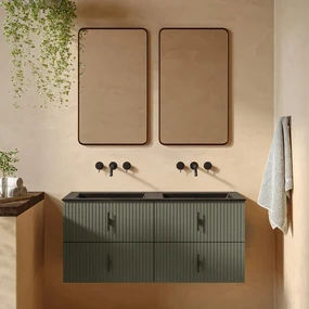 Muebles Marbella badmeubel ribbelfront 120cm legergroen met zwarte wastafel zonder kraangat