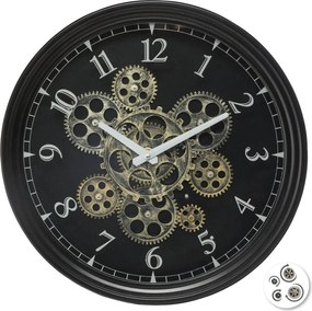 Atmosphera wandklok 'Meca' - Luxe metal - Diameter 38 cm - Met draaiende tandwielen - Zwart