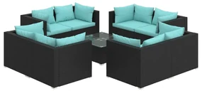 vidaXL 9-delige Loungeset met kussens poly rattan zwart